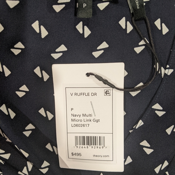 THEORY V-Neck Ruffle Midi Silk Dress Size P NWT - Picture 9 of 12